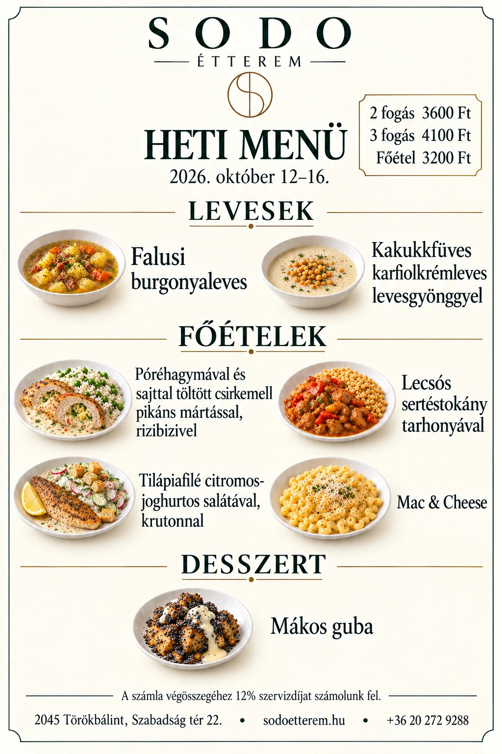 SODO Étterem heti menü október 12
